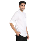 Turtle Men 100% Cotton White Printed Slim Fit Casual Kurta Shirt