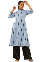 Soch Womens Blue Cotton Ikat Printed Straight Kurta With Sequins
