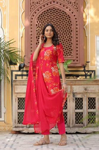 ANNI DESIGNER Womens Cotton Blend Straight Printed Kurta with Pant & Dupatta (AUX-Orange-BFV_L_Orange_Large)