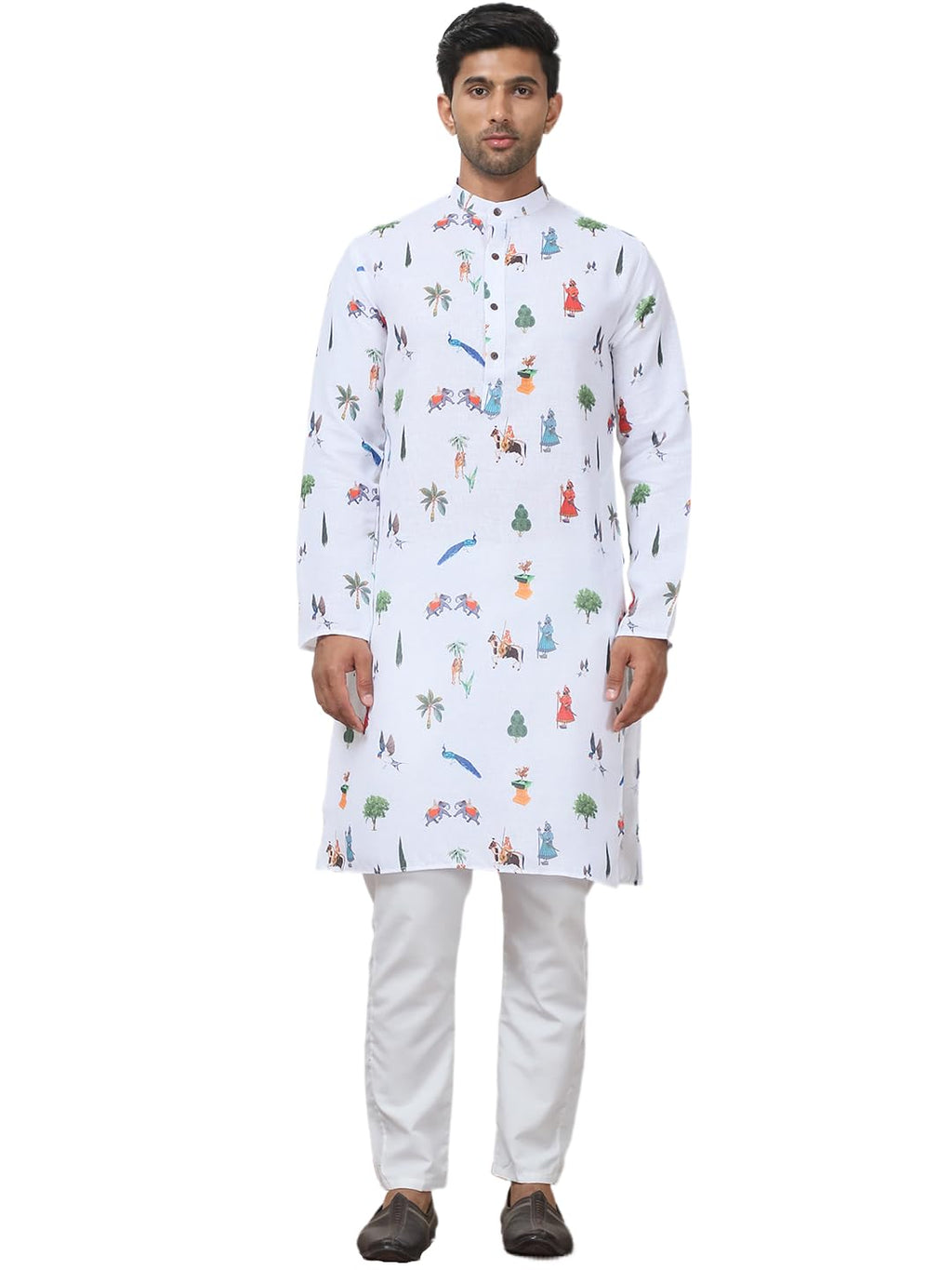 Jompers Mens Animal Printed Cotton Straight Kurta Pyjama Set