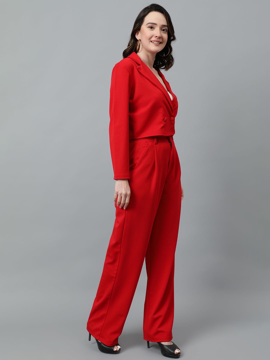 Kotty WomenS Dress Pant With Blazer Co-Ords Set Tomato Red