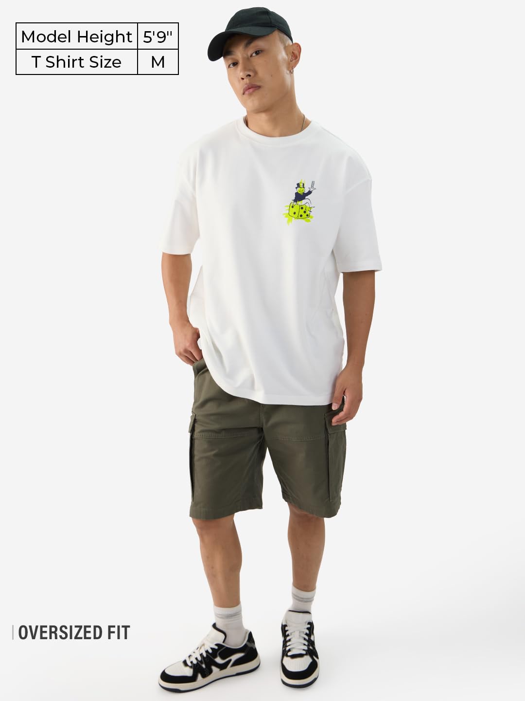 The Souled Store Official Monopoly: Hustlin Men and Boys Short Sleeve Round Neck White Graphic Printed Cotton Oversized T-Shirt
