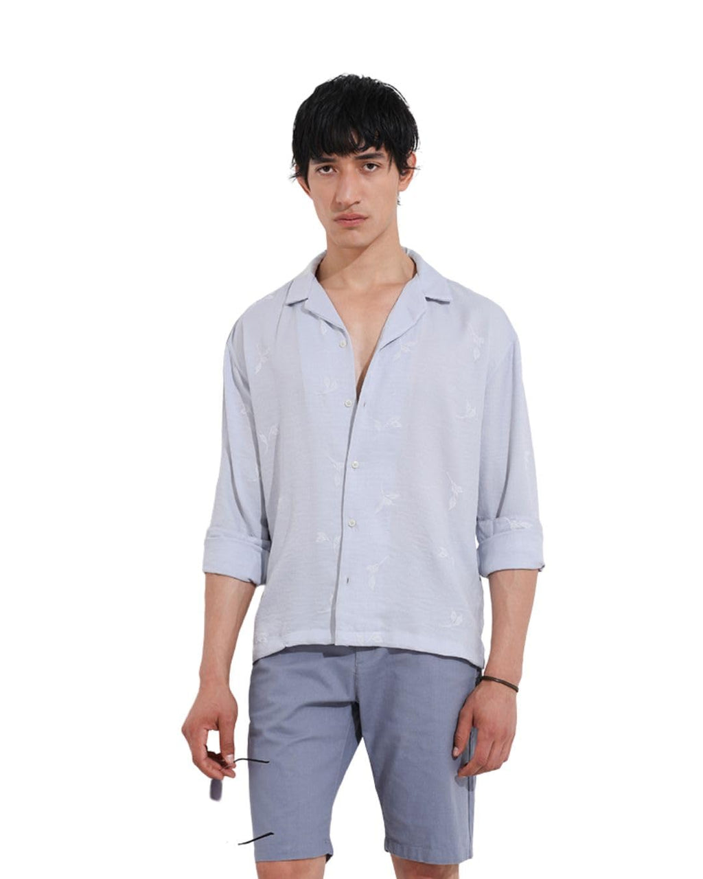 The Indian Garage Co Mens Relaxed Fit Embroidered Cuban Collar Long Sleeves Resort Sweater