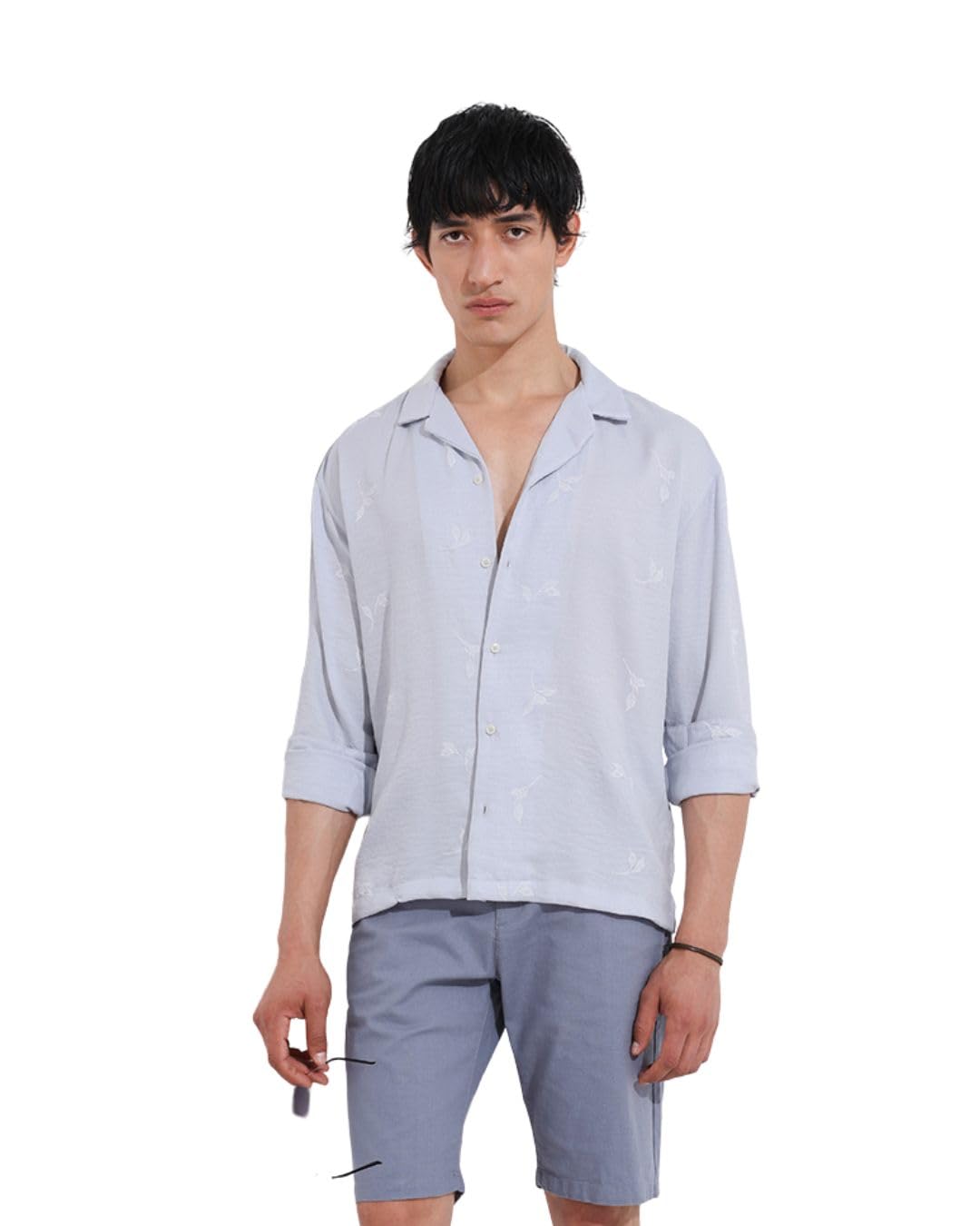 The Indian Garage Co Mens Relaxed Fit Embroidered Cuban Collar Long Sleeves Resort Sweater
