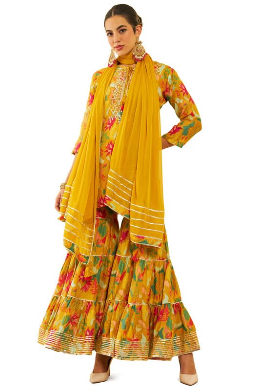 Soch Women & Muslin Floral Printed Suit Set with Zardosi Work