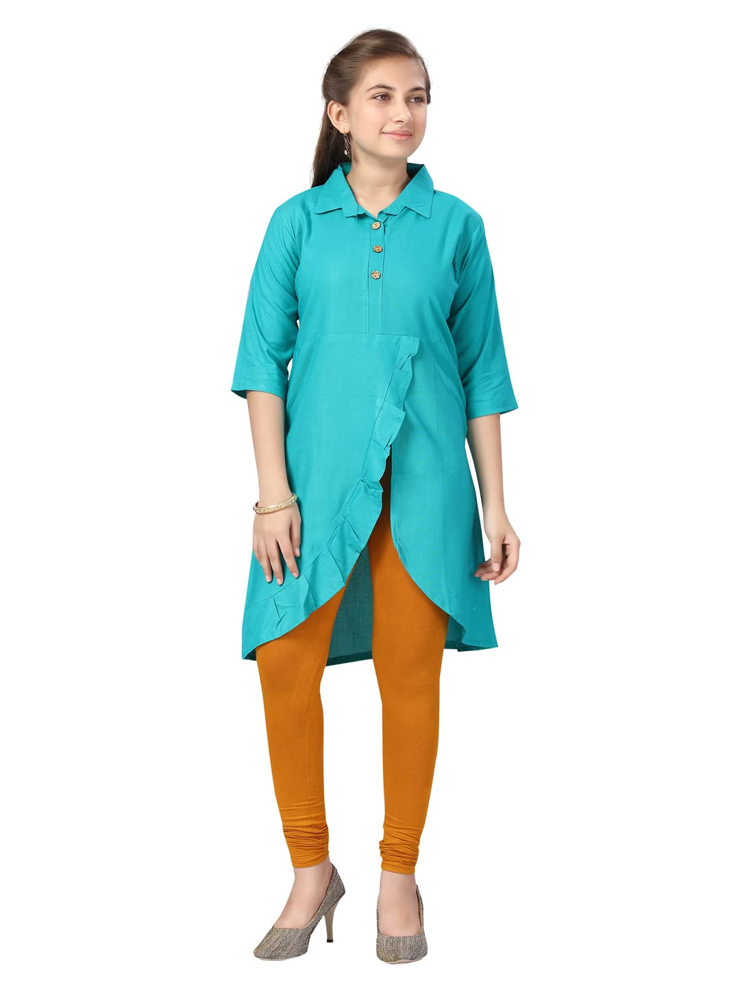 Aarika GirlS Cotton Regular Tunic Shirt (Kurti-F-31_Firozi_38)