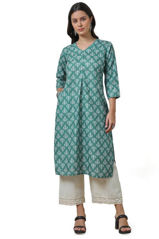 Soch Women Linen Blend Abstract Print Kurta with Lace