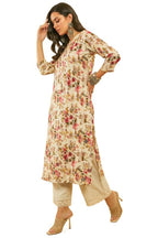 Soch Womens Pink Rayon Floral Print Kantha Weave Kurta With Tassels