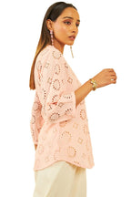 Soch Womens Peach Cotton Floral Schiffli Design Tunic