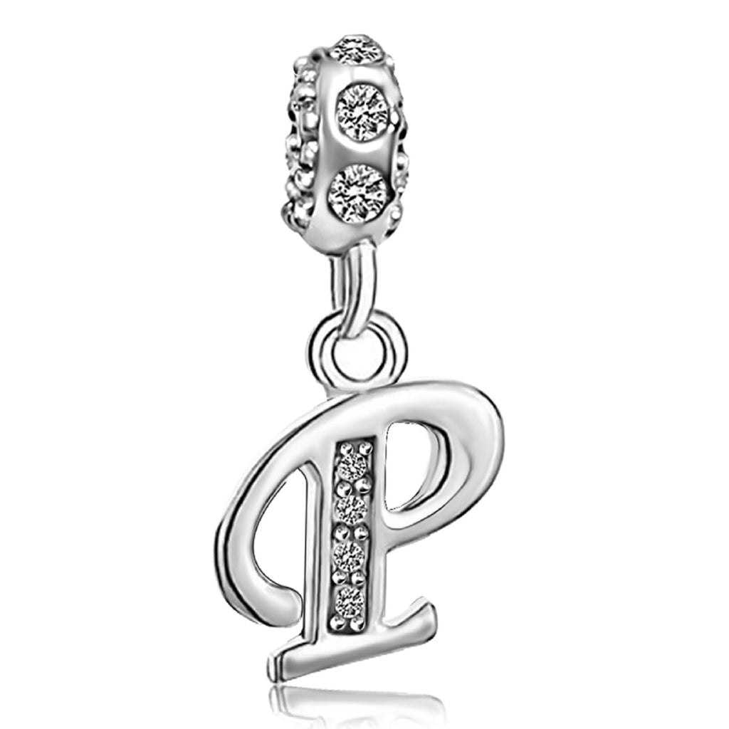 JMQJewelry P Letters Initials P Dangle Mom Grandma Wife Alphabet Crystal Charms for Bracelets Sister Christmas Dad Papa Jewelry 