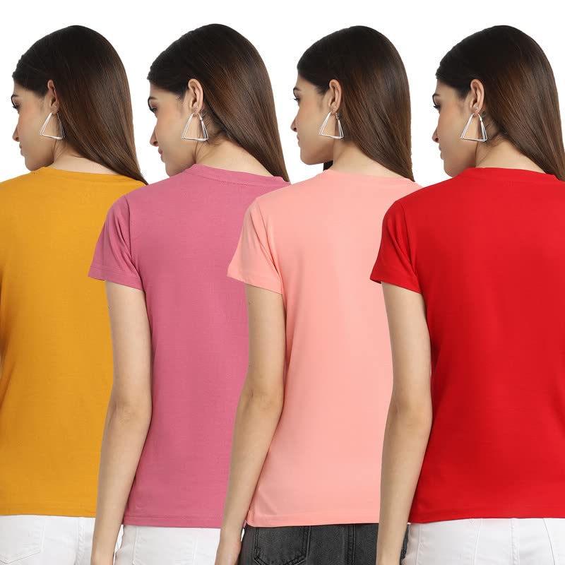 Preneum Womens Cotton Regular Fit Latest Graphic Stylish Printed Short Sleeves Casual T-Shirt || Trends & Stylish (Pack 4), Hot