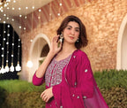 ANNI DESIGNER Women s Viscose Rayon Embroidered Straight Kurta with Trousers and Dupatta, Pink, 44
