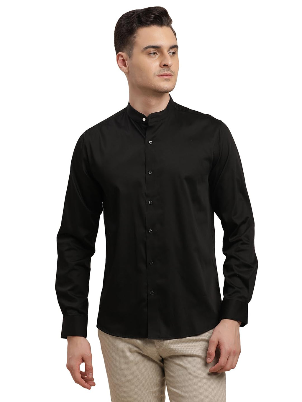 Turtle Men Cotton Stretch Slim Fit Full Sleeve Black Party Shirt