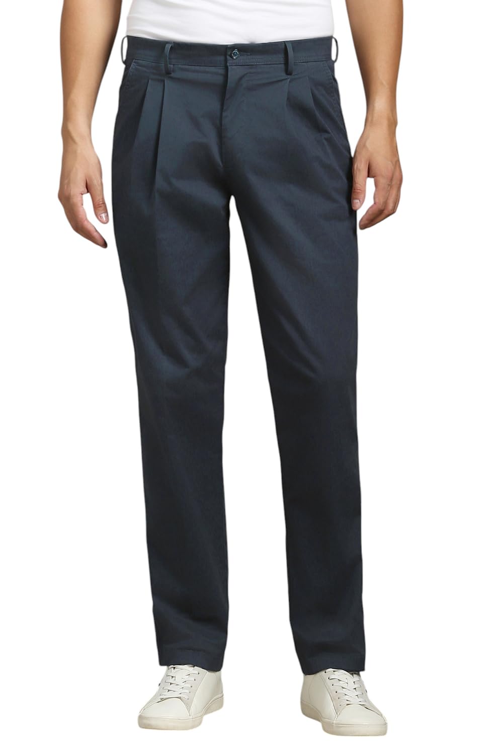 Louis Philippe Men Navy Regular Fit Solid Pleated Formal Trousers