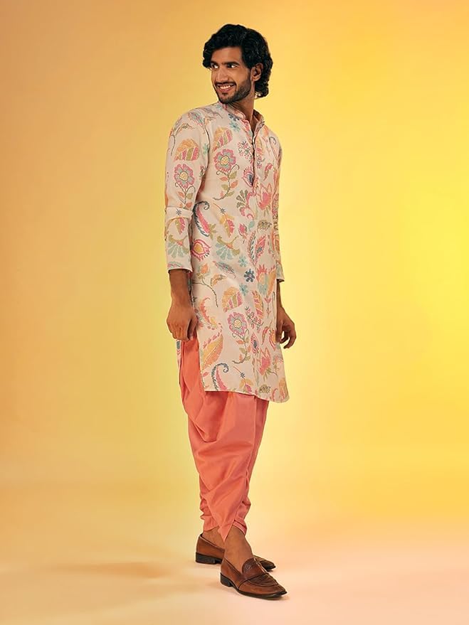 Kisah MenS Multi-Color Printed Cotton Kurta-Regular Fit Long Tunic With Mandarin Collar | Ethnic Wear For Weddings & Festive Oc