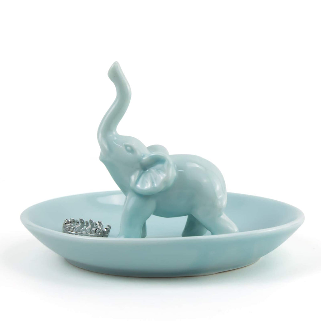 PUDDING CABIN Blue Elephant Ring Holder Trinket Dish, Elephant Gifts for Women, Christmas Gifts for Mom Women Girls, Birthday Gi