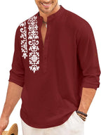 Royalscout MenS Regular Fit Stylish Embroidered Design Cotton Blend Full Sleeve Short Straight Kurta Shirt Maroon