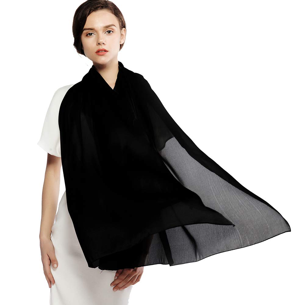 RIIQIICHY Women Shawls and Wraps for Evening Dresses Like Chiffon Black Silk Scarf Formal Silky Pashmina Shawls for Weddings