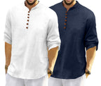 Macsivo MenS Cotton Blend Kurta | Band Collar | Casual | Plain | Formal | Full Sleeve | Summer | Regular Fit - (Combo Pack Of 2