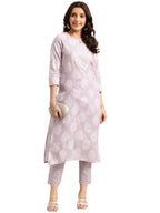 ANNI DESIGNER Womens Cotton Blend Straight Printed Kurta with Pant (Selven Multi-NWG_S_Purple_Small)