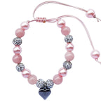 DOLON Pink Beaded Rhinestone Heart Charm Granddaugther Bracelet Adjustable Jewelry Back to School Birthday Christmas Holiday Gif