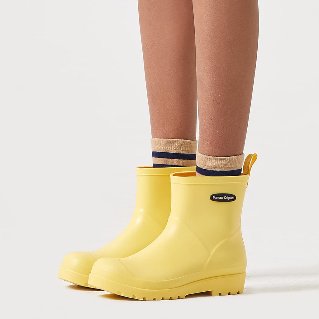 planone Short rain Boots for Women Waterproof size 7 Cream Yellow Garden Shoes Anti-Slipping Rainboots for Ladies Comfortable In