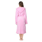 RONGTAI Womens Robes Plush Fleece Pink Hooded Bathrobe Thick Nightgown with Pockets Fluffy Sleepwear Small