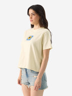 The Souled Store Follow The Sun Women and Girls Short Sleeve Round Neck Yellow Graphic Printed Cotton Regular Fit T-Shirts