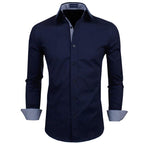 Zombom MenS Solid Cotton Blend Regular Fit Spread Collar & Full Sleeves Casual Lightweight Comfortable Shirt Navy Blue