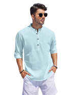 Hemrin Men Solid Cotton Blend Straight Kurta Shirt Aqua