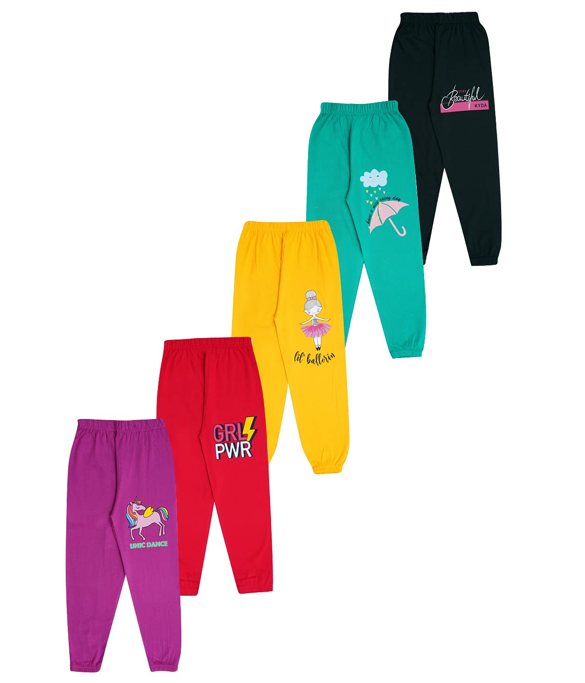 KYDA KIDS Girls Cotton Printed Regular Fit Track Pants (Pack of 2)(K-GRL-PWR-11-12YR,Multicolor)