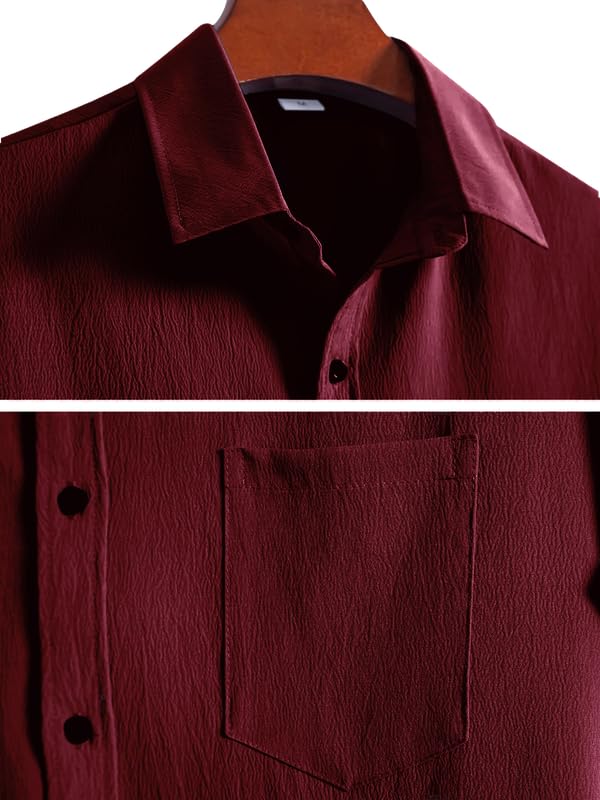 Tee Projekt Mens Popcorn Shirt Comfortable Short Sleeve Shirts Casual Textured Shirt (Pack of 1) Maroon