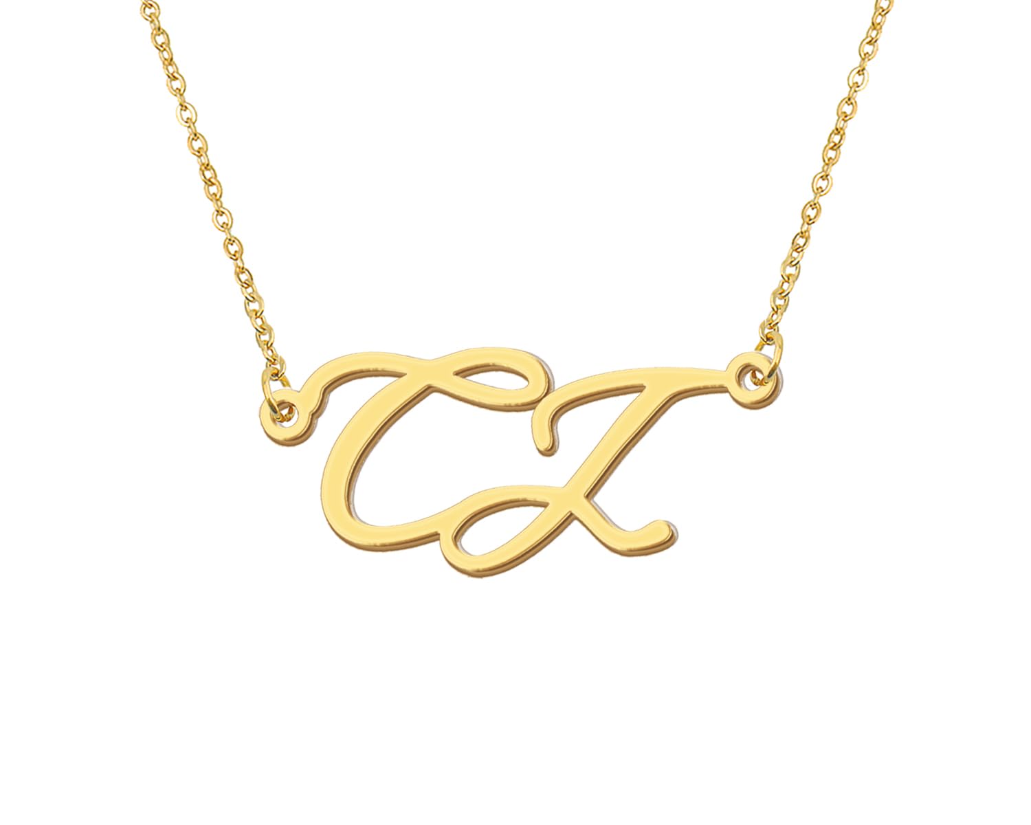 Aoloshow 18k Gold Plated CJ Name Plate Necklace Stainless Steel Mens Nameplate Necklaces Jewelry for Christmas