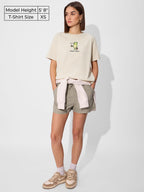 The Souled Store Relaxed T-Shirt: Monday Frog Women and Girls Short Sleeves Round Neck White Graphic Printed Cotton Relaxed Fit