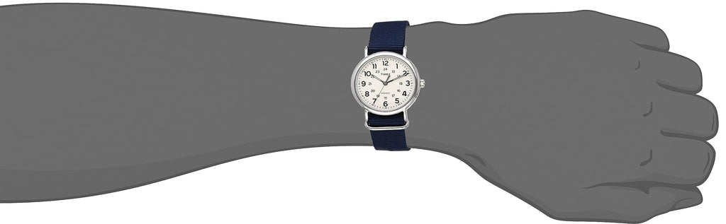 Timex Men's Weekender 40mm Watch - Silver-Tone Case Cream Dial with Blue Fabric Slip-Thru Strap