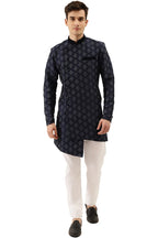 Manyavar Semi Indowestern And Patiala Set For Men, Full Sleeves Mandarrin Collar, Silk Blend Indowesten Dress Set (Blue) (Xxl)