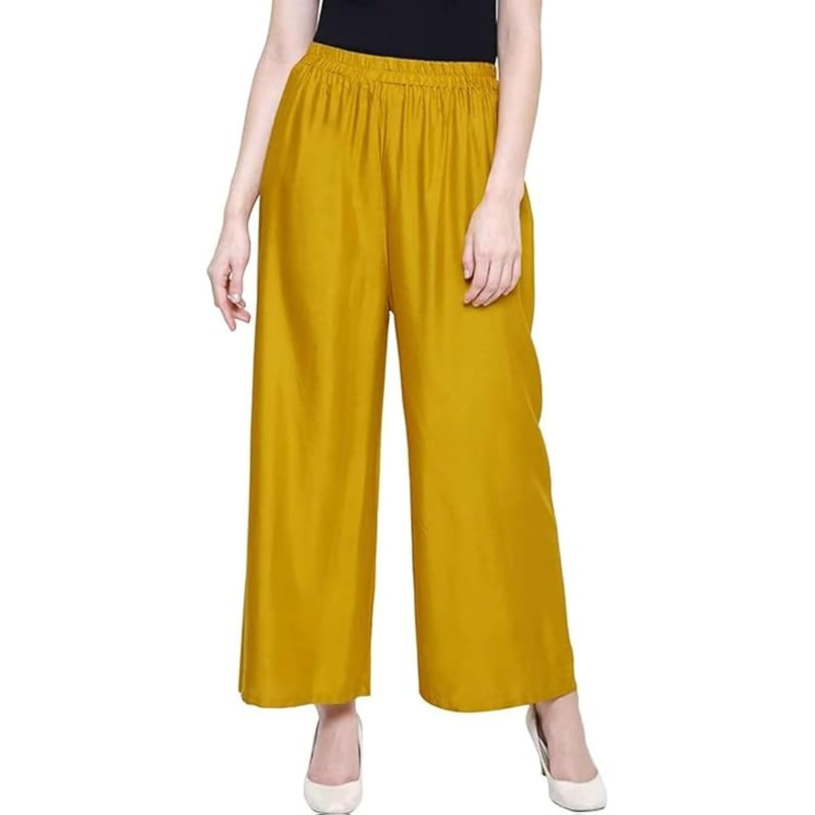 Fashion Gallery WomenS Rayon Relaxed Fit Palazzo Pants With Full Length Pull On Closure And Elasticated Flexible Waist|Palazzo 