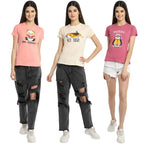 Preneum Womens Cotton Regular Fit Latest Graphic Stylish Printed Short Sleeves Casual T-Shirt || Trending & Style (Pack 3), Pin