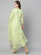 ANNI DESIGNER Womens Chanderi Cotton Straight Printed Kurta with Pant & Dupatta (Idika Green-NW_L_Green_Large)