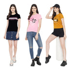Preneum Womens Cotton Regular Fit Latest Graphic Stylish Printed Short Sleeves Casual T-Shirt || Latest Trendy & Styling (Pack