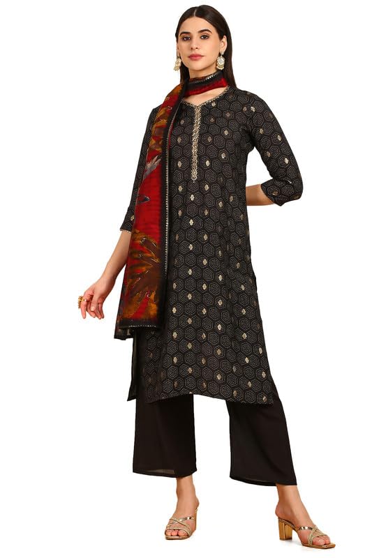 Soch Women Abstract Print Mandarin Collar Muslin Blend Suit Set