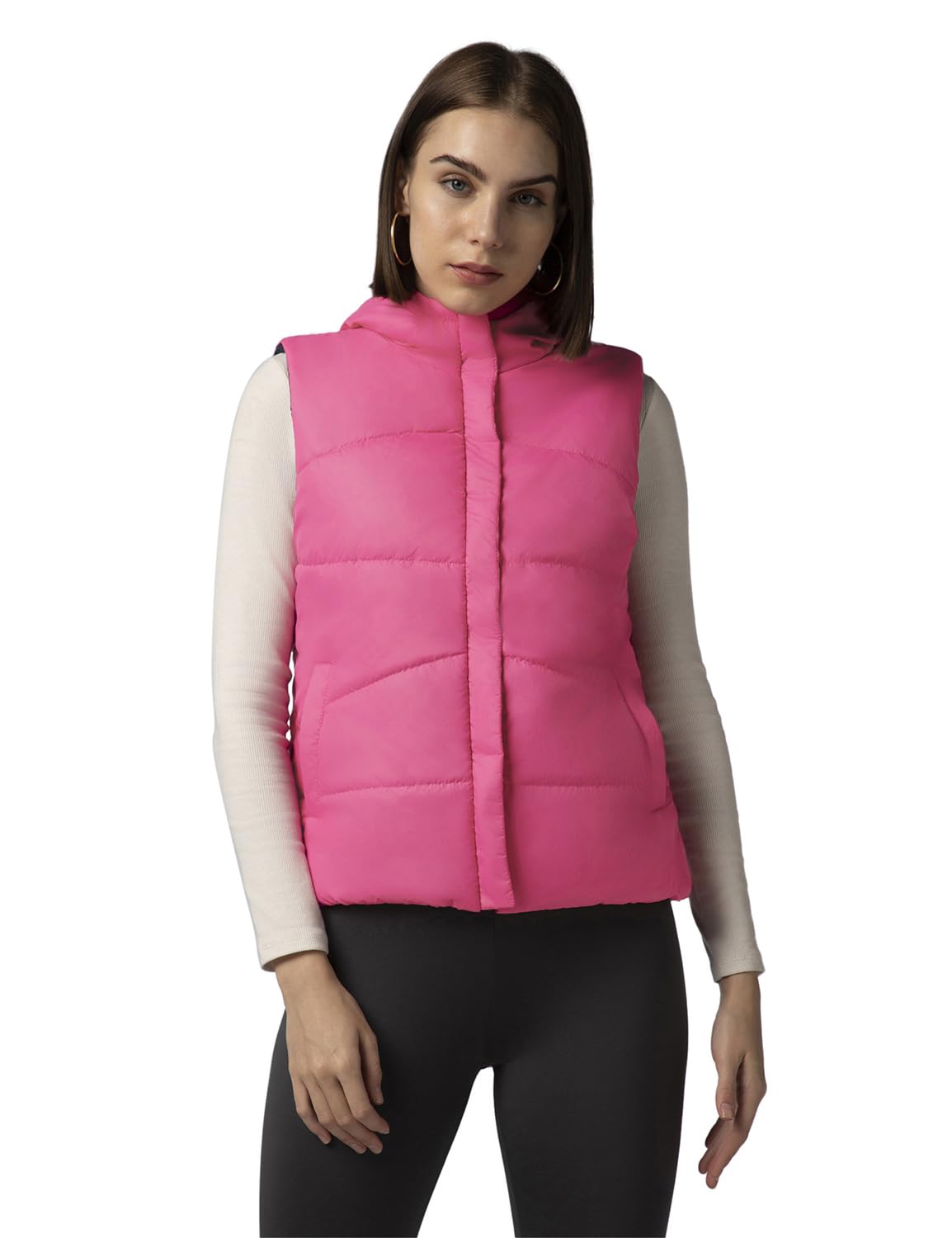 FYLTR Womens Sleeveless Puffer Jacket With Contrast Full Zipper - Hood With Contrast Lining | Side Pockets | Quilt Pattern | Ca