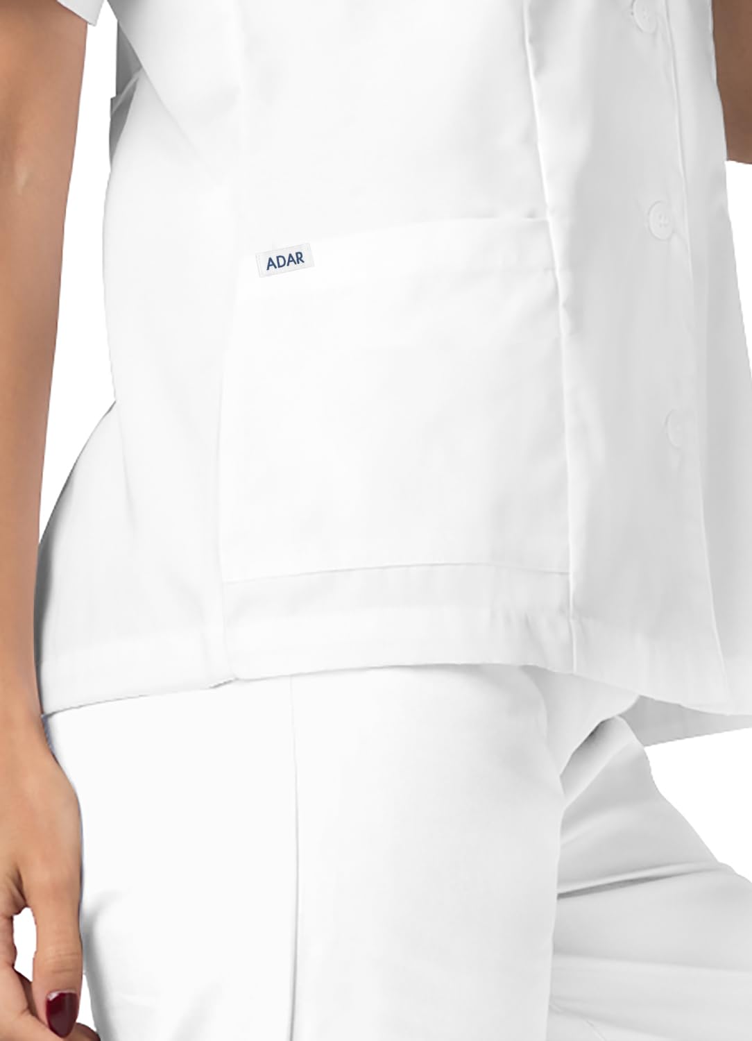 Adar Universal Scrubs For Women - Lapel Collar Buttoned Scrub Top - 2629 - White - S
