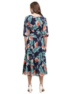 Preneum WomenS Maxi Fit & Flare Latest Style Print Georgette Regular Sleeves Casual |Summer Festival & Occasion Maxi Gown,Navy