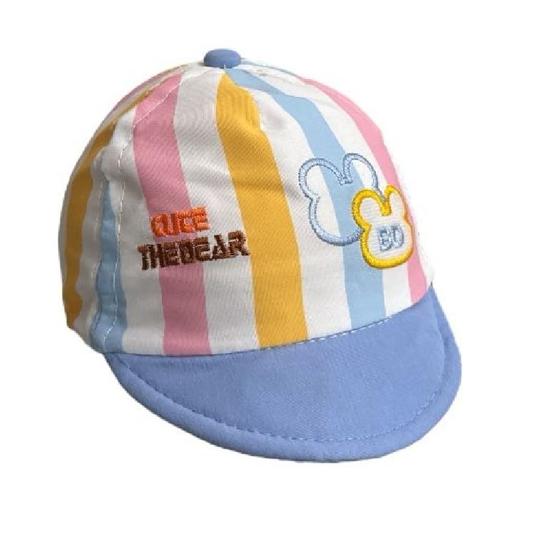 Eazylayers Baby Cap Cotton Striped Pattern Soft & Comfortable Sun Protection Hat For Newborns (03 Months), Light Blue 0-3