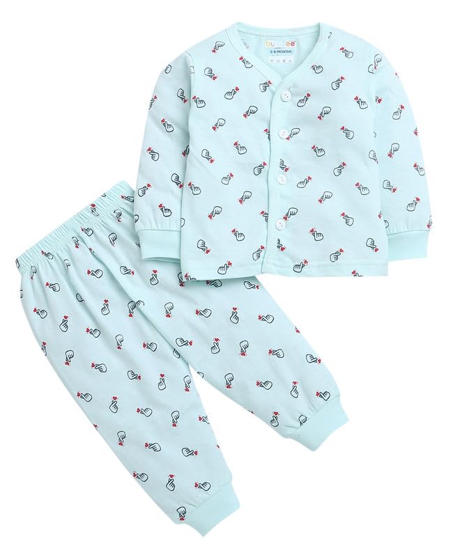 BUMZEE Aqua Blue Baby Girls Full Sleeves Jabla & Pyjama Set Age - New Born (Peb9284B-abl)