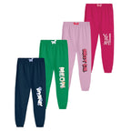 Kyda Kids 100% Pure Cotton Printed Regular Fit Track Pants For Girls (Pack Of 4)