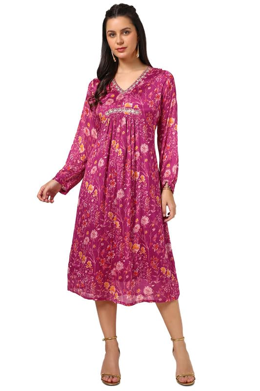 Soch Women Chinon Floral Print Dress with Gotta Patti