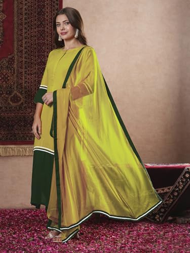 ANNI DESIGNER Womens Rayon Viscose Straight Solid Kurta with Pant & Dupatta (PANAI Mehandi_L_Mehandi_Large)