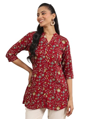 Libas Womens Printed Viscose Straight Kurti For Women Red